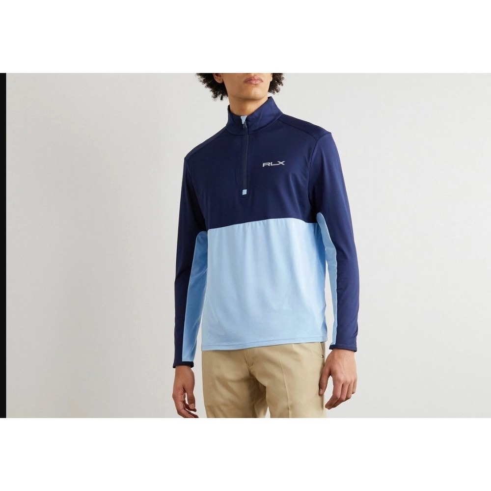 NWT RLX Ralph Lauren Quarter Zip Men XL Navy Blue Performance Golf Pullover Golf